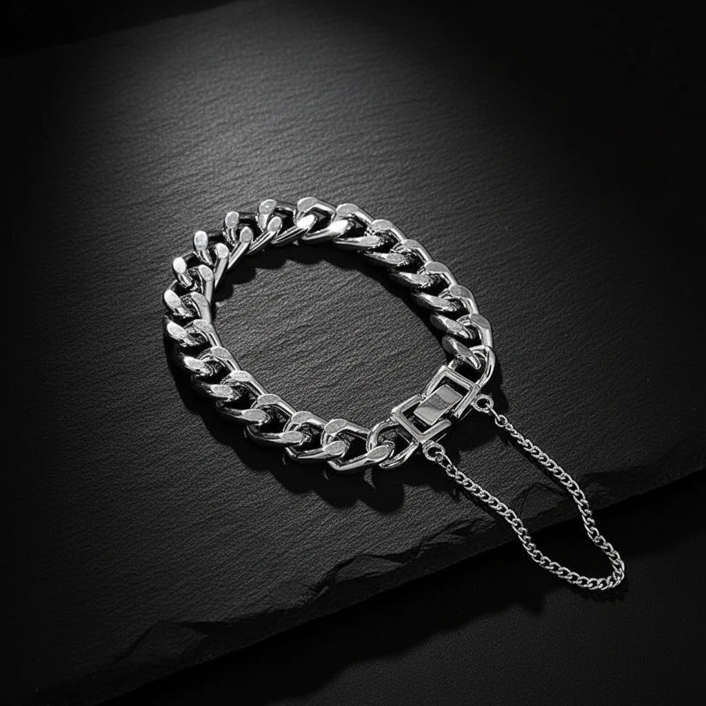 Men's Retro Vintage Silver Cuban Chain Link Bracelet