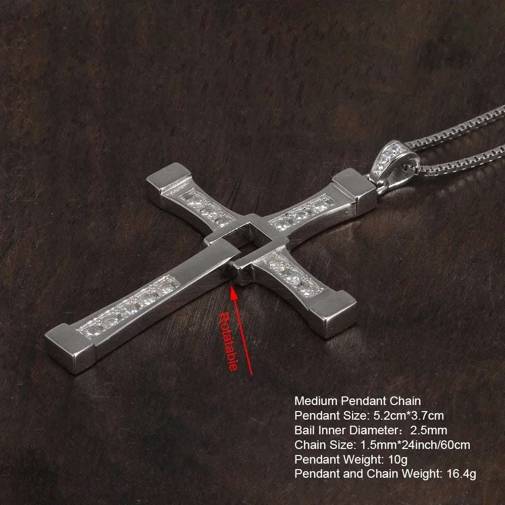 Fast & Furious Dominic Toretto 925 Sterling Silver Rotatable Cross Necklace - Lovez Aqua© -