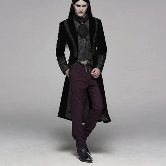 Men’s Gothic Renaissance Velvet Jacquard Slim-Fit Medium-Length Aristocrat Coat