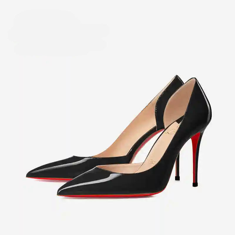 Woman's Red Sole Bottom Glossy Patent Leather Pointed Toe High Heels - Lovez Aqua© - Black 10cm / US / 39