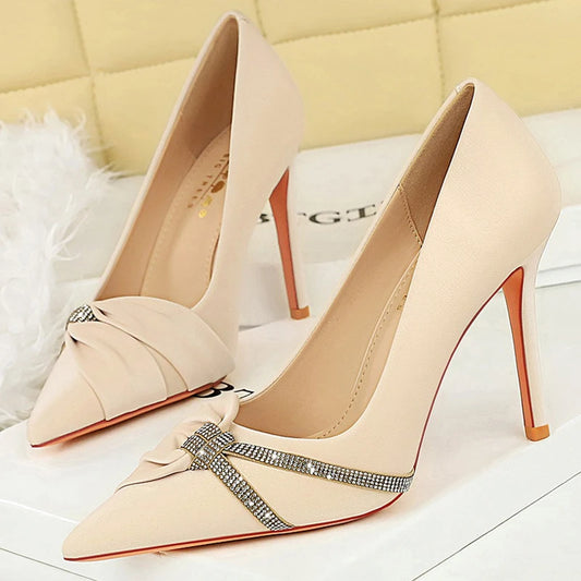 Luxury Rhinestone Bow Pointed Toe Women's Stiletto High Heels