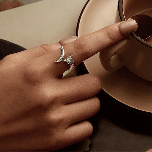 Women’s 925 Sterling Silver Fox Adjustable Wrap Ring