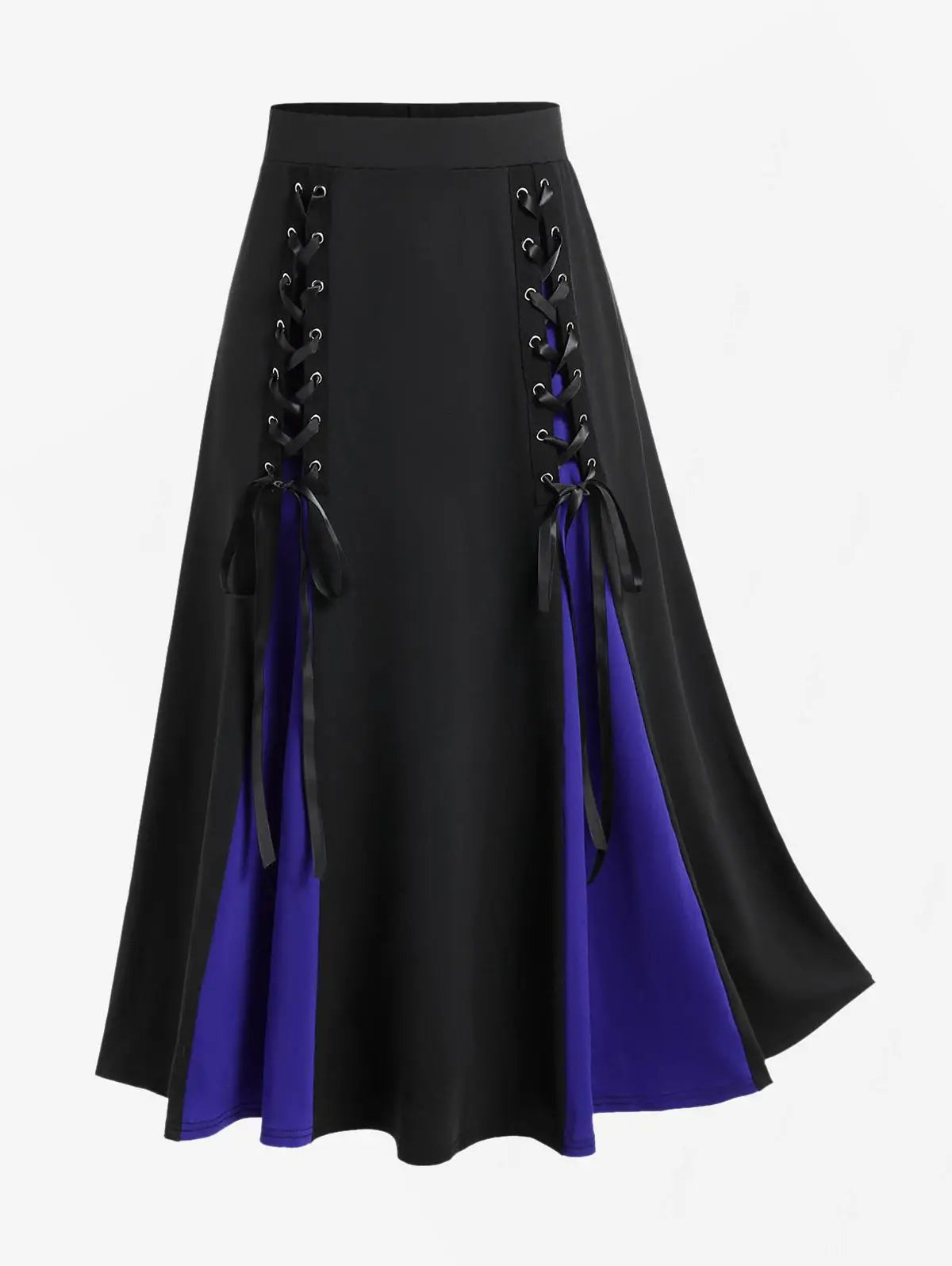 Victorian Gothic Women's Lace-Up A-Line Skirt with Elegant Godet Panels