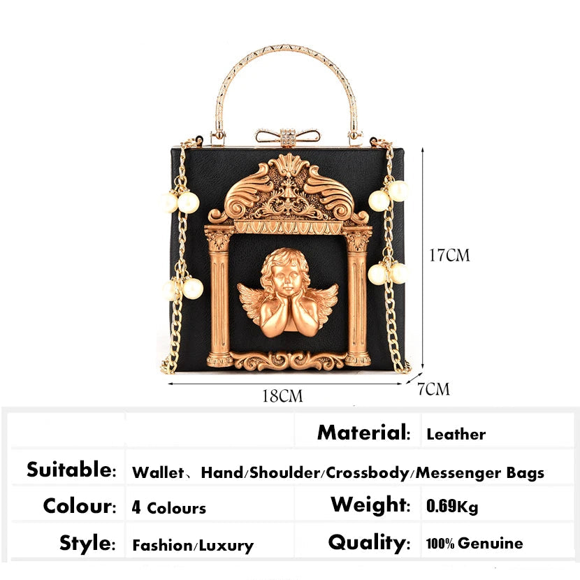 Luxury Cupid Angel Gilded Vintage Style Square Faux Leather Women's Handbag - Lovez Aqua© -