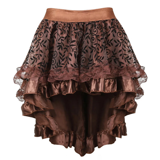 Women's Steampunk High-Low Victorian Pirate Skirt with Lace Trim