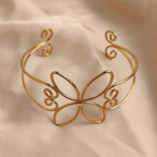 Women’s Gold-Tone Butterfly Scrollwork Open Cuff Bracelet