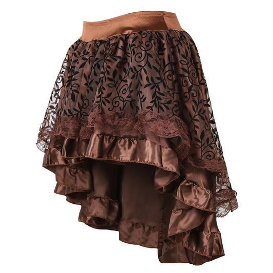 Women's Steampunk High-Low Victorian Pirate Skirt with Lace Trim