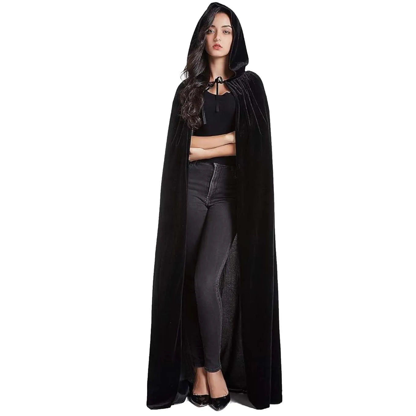 Medieval Renaissance Velvet Long Floor Length Hooded Unisex Cloak with Tie