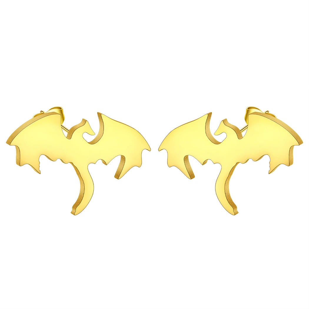 Fourth Wing Inspired Stainless Steel Mythical Dragon Unisex Stud Earrings - Lovez Aqua© -