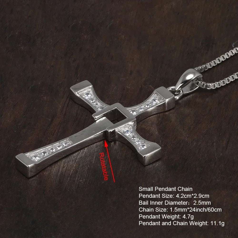 Fast & Furious Dominic Toretto 925 Sterling Silver Rotatable Cross Necklace - Lovez Aqua© -