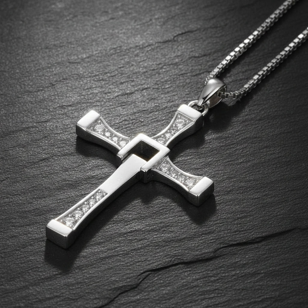 Fast & Furious Dominic Toretto 925 Sterling Silver Rotatable Cross Necklace - Lovez Aqua© -