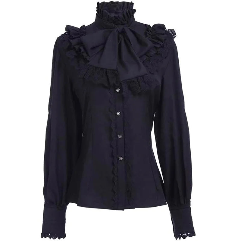 Vintage Victorian Women's Lolita Style Ruffled Long Sleeve Gothic Shirt