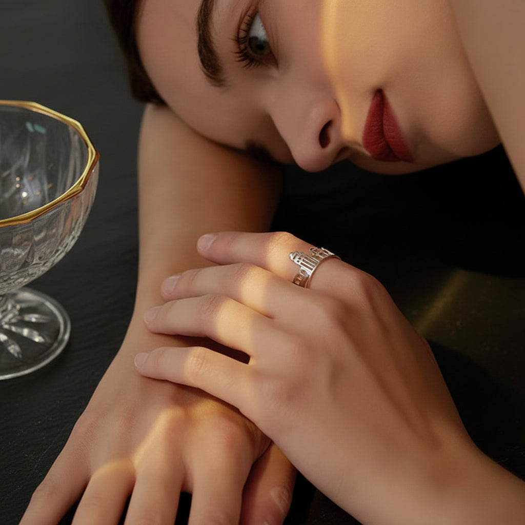S925 Sterling Silver Hollow Out Venice Bridge City Architecture Women's Ring - Lovez Aqua© -