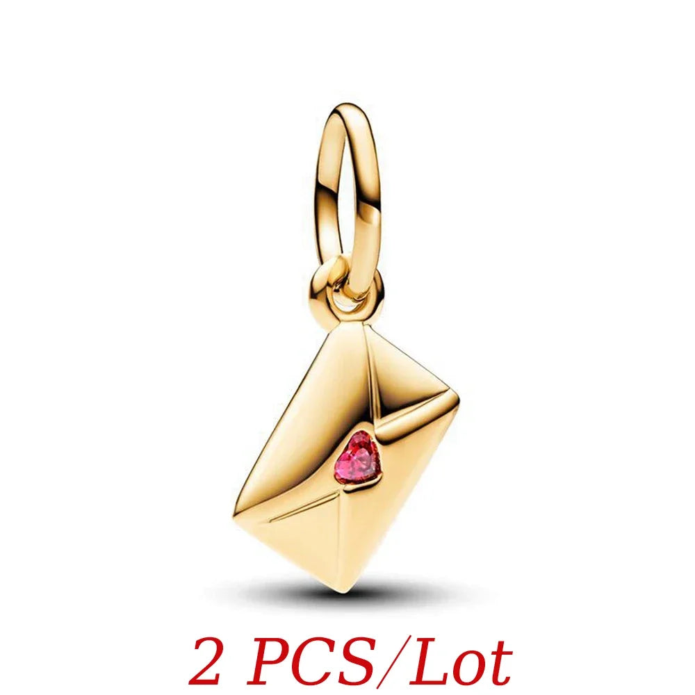 Pandora Replica Valentine's Love Letter Envelope Dangle Bracelet Charm - Pandora - Gold - 2 Pcs