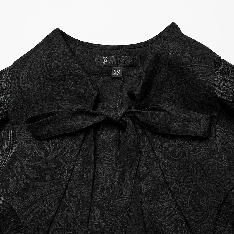 Women's Gothic Renaissance Embroidered Cloak with Crystal & Pointed Lapel Collar