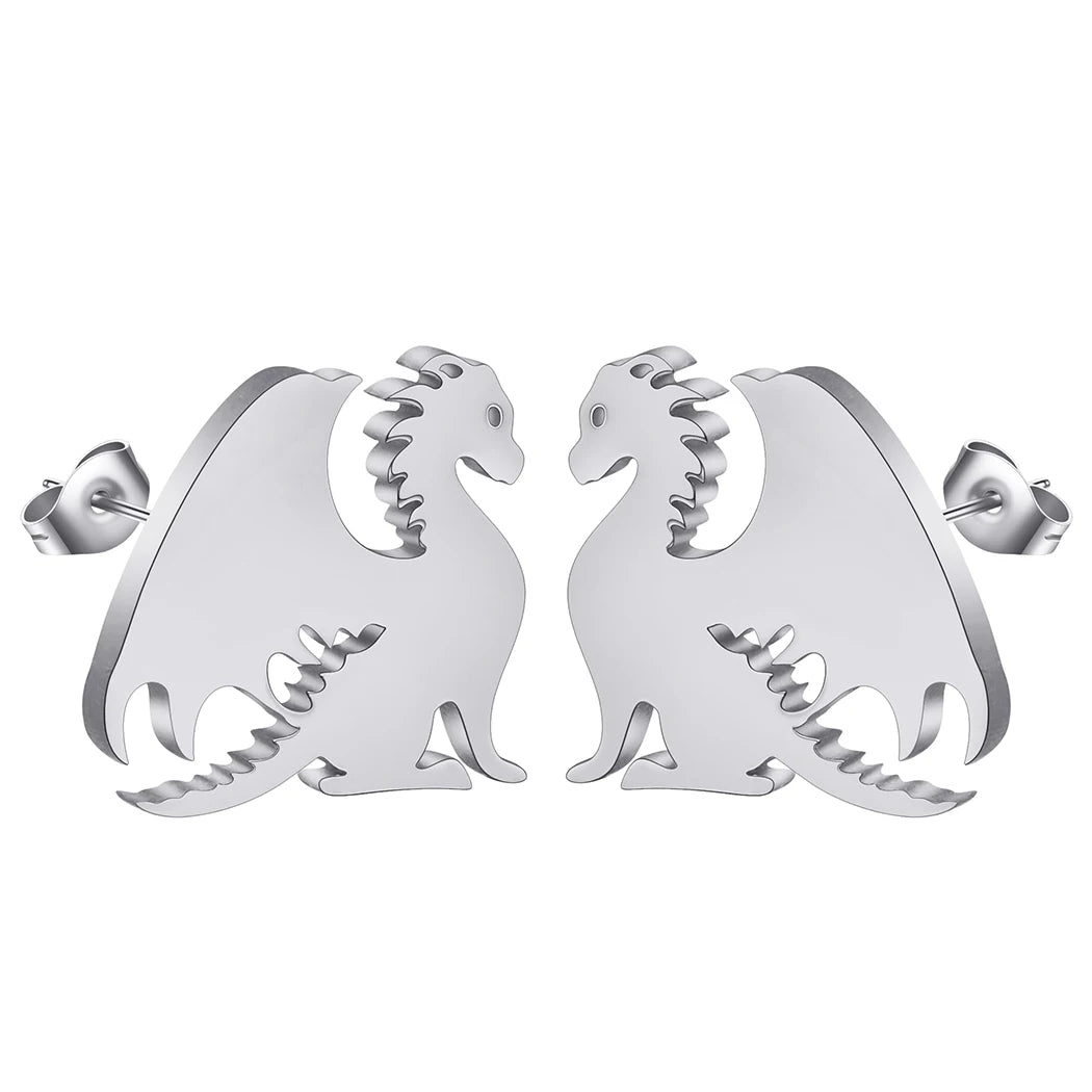 Fourth Wing Inspired Stainless Steel Mythical Dragon Unisex Stud Earrings - Lovez Aqua© -