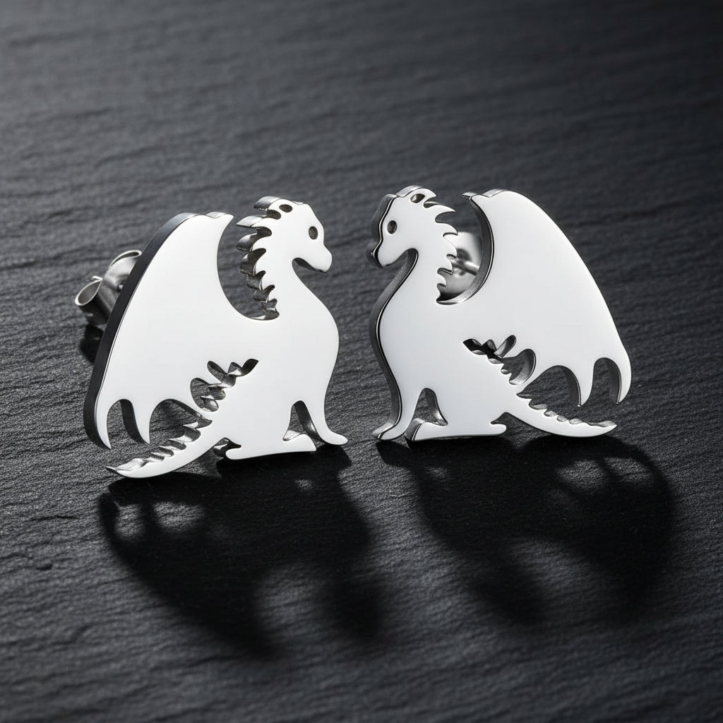Fourth Wing Inspired Stainless Steel Mythical Dragon Unisex Stud Earrings - Lovez Aqua© -