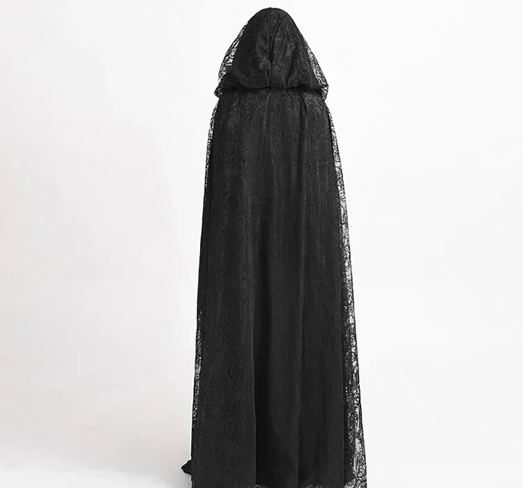 Victorian Gothic Floral Lace Hooded Cloak – Dark Fantasy Witch Medieval Cape