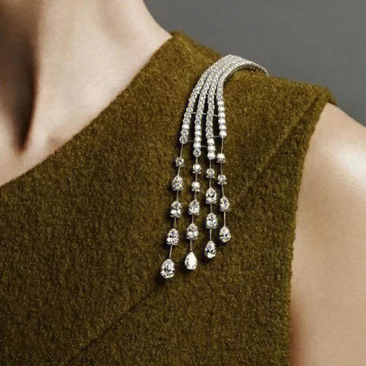 Exquisite Crystal Shoulder Chain Women's Long Tassel Brooch