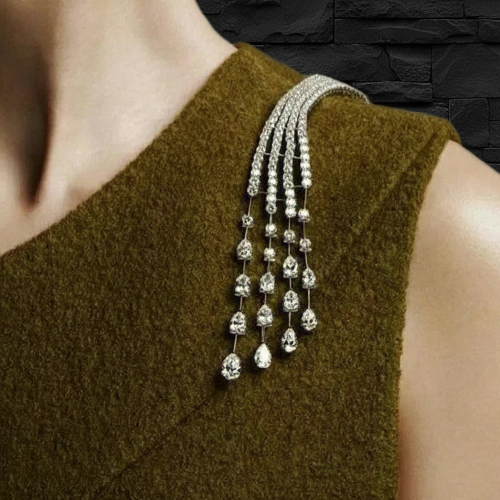 Exquisite Women's Crystal Shoulder Chain Long Tassel Brooch