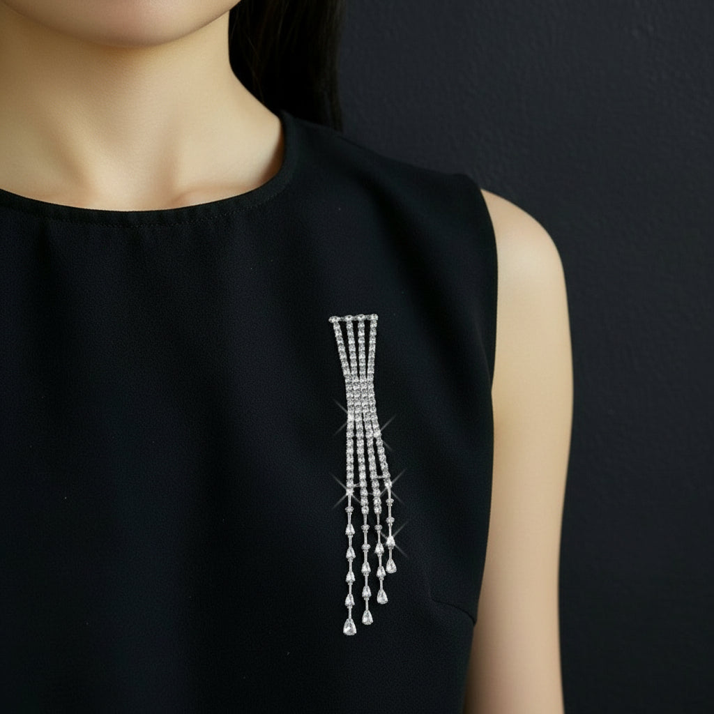 Exquisite Women's Crystal Shoulder Chain Long Tassel Brooch