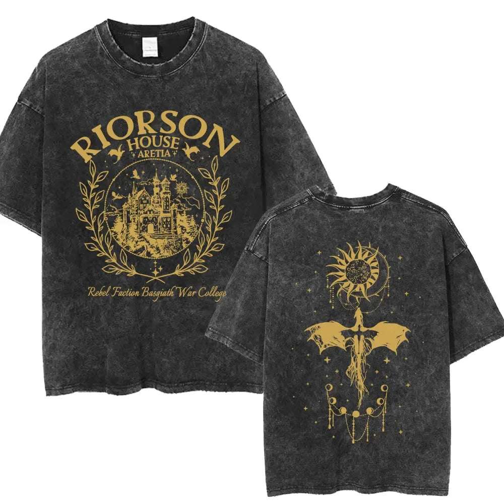 Fourth Wing Basgiath War College Double Sided Dragon Rider Vintage Unisex Shirt - Fourth Wing - H01580 Black / S