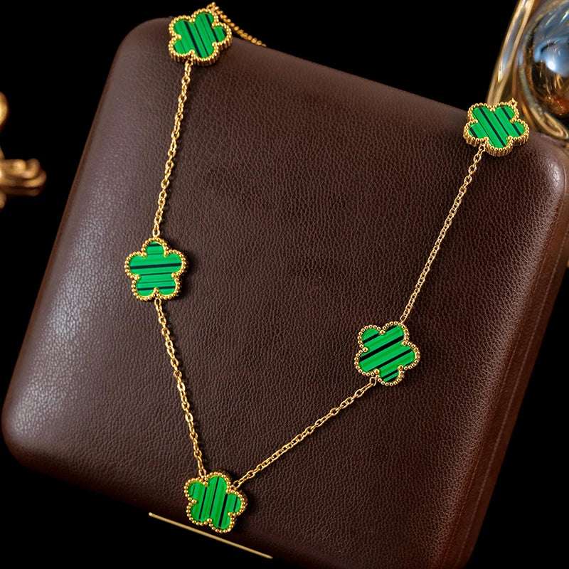 Luxury Black & Gold Five Leaf Clover Flower Necklace, Bracelet & Earrings Set - Lovez Aqua© - Green Necklace