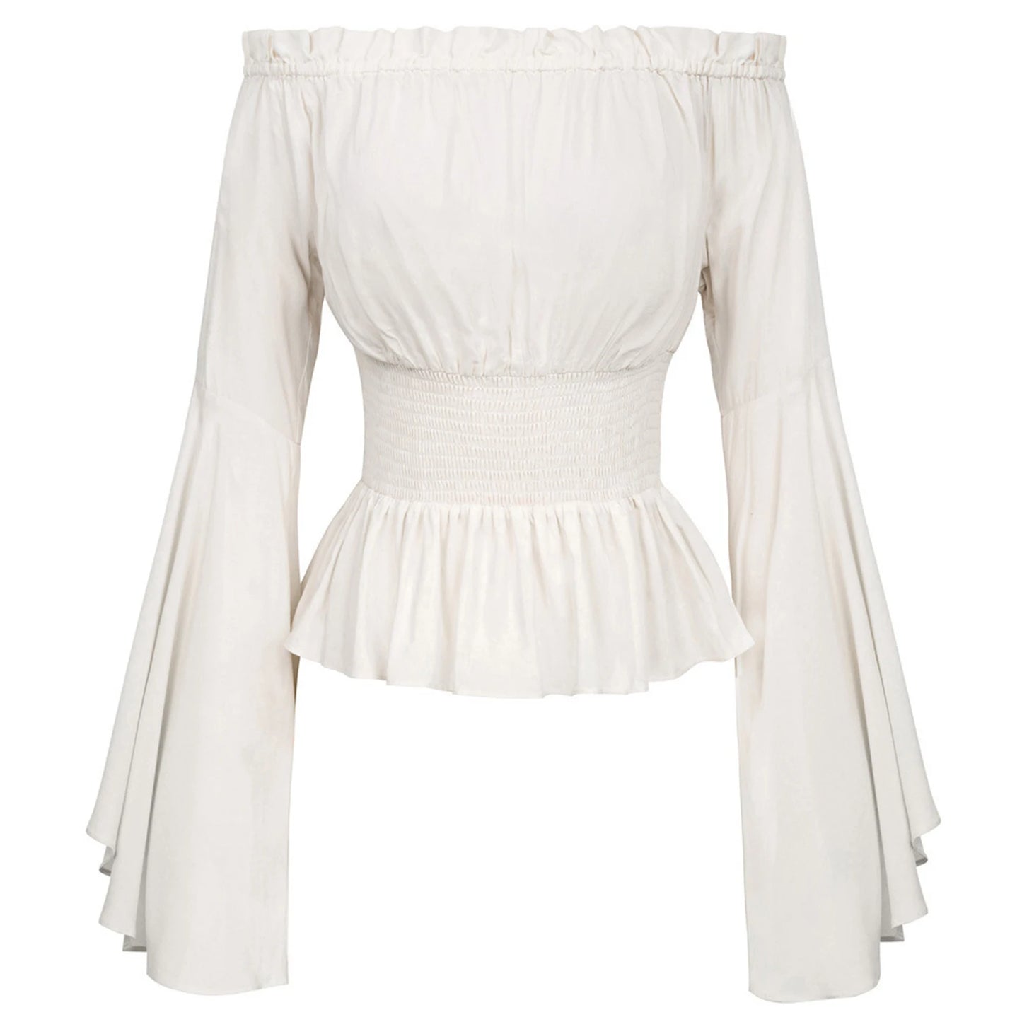 Women's Renaissance Off-Shoulder Smocked Medieval Peasant Blouse Flared Sleeves