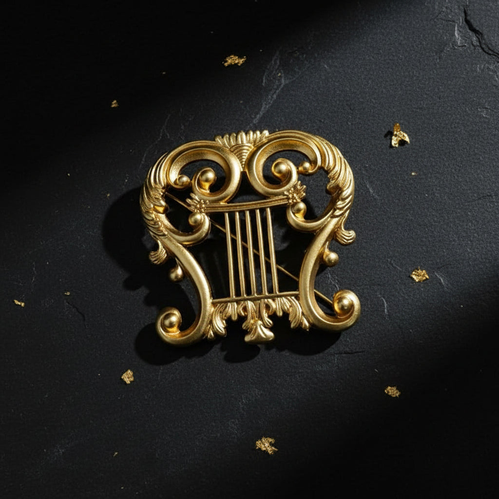 Vintage Golden Harp Antique Musical Instrument Lapel Brooch Pin