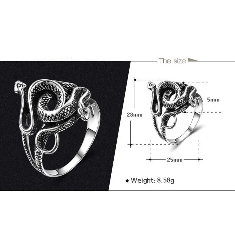 S925 Sterling Silver Harry Potter Slytherin Snake Unisex Punk Ring - Harry Potter -