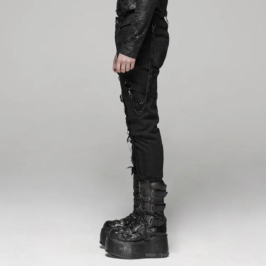 Chaos, Once Upon a Broken Heart, Men’s Gothic Trousers, Men’s Black Gothic Pants, Gothic Slim Fit Trousers, Black D-Ring Trousers, Men’s Strap Pants, Gothic Buckle Trousers, Men’s Alternative Fashion, Men’s Punk Trousers, Black Coated Pants, Men’s Slim Fit Pants, Gothic Hardware Pants, D-Ring Pants, Buckle Strap Pants, Men’s Gothic Clothing, Alternative Men’s Pants, Dark Fashion, Streetwear, Punk Fashion, Full Length Trousers, Men’s Mid Rise Pants, Gothic Outfit, Victorian Gothic Fashion, Dark Academia