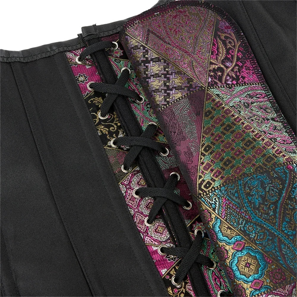 Luxury Victorian Gothic Steampunk Overbust Jacquard Bustier Lace-Up Corset