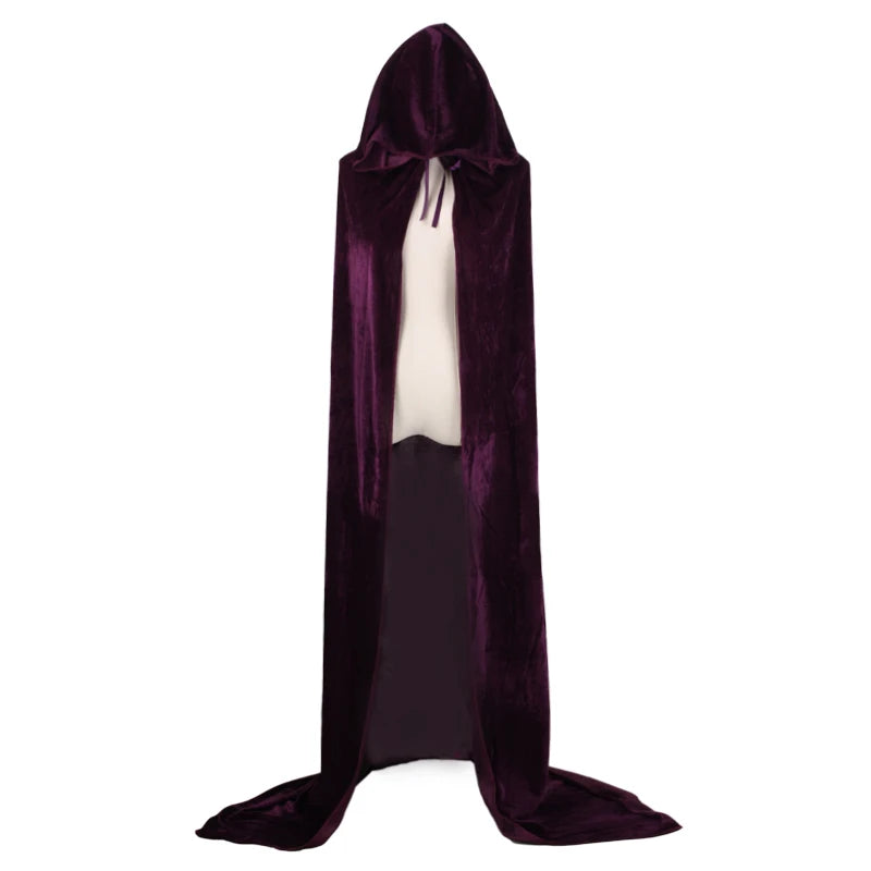 Medieval Renaissance Velvet Long Floor Length Hooded Unisex Cloak with Tie