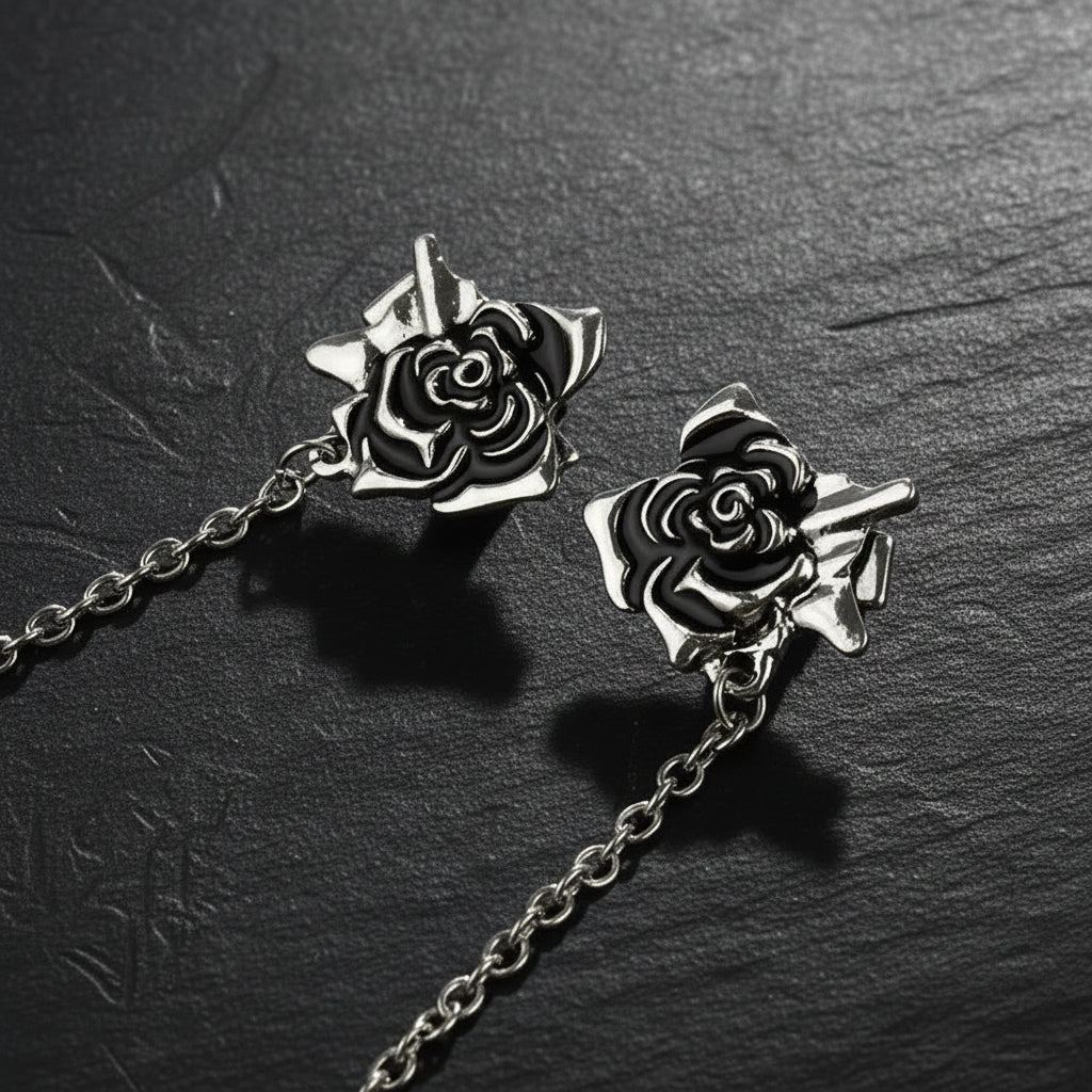 Vintage Gothic Silver Rose Men's Tassel Chain Suit Lapel Brooch Pin - Lovez Aqua© -