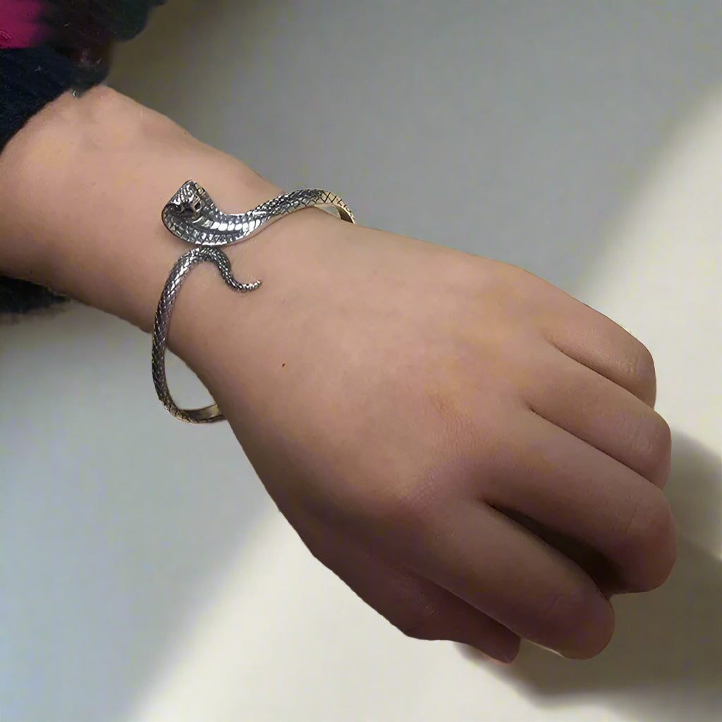 S925 Sterling Silver Punk Goth King Cobra Snake Unisex Cuff Bangle or Ring - Lovez Aqua© -
