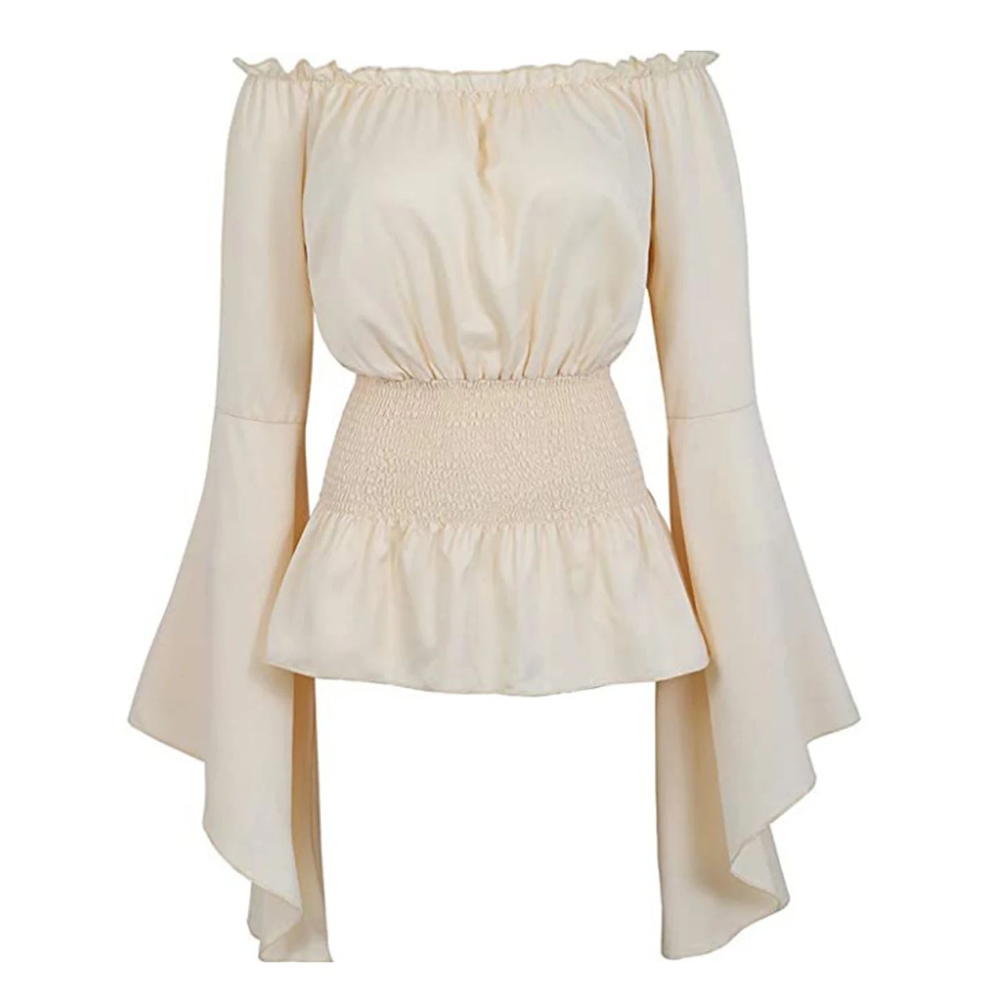 Women's Renaissance Off-Shoulder Smocked Medieval Peasant Blouse Flared Sleeves