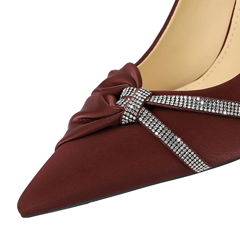 Luxury Rhinestone Bow Pointed Toe Women's Stiletto High Heels