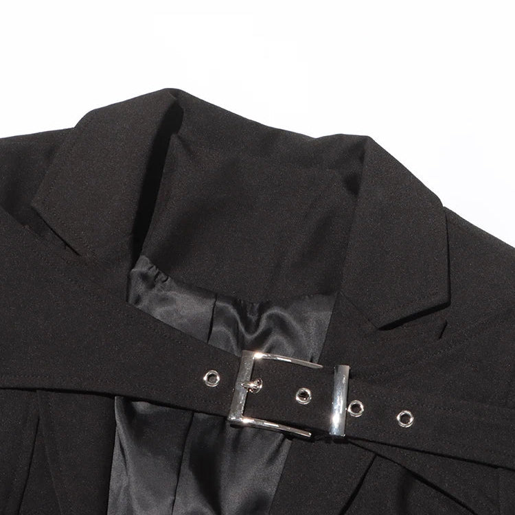 Women's Vintage Gothic Punk Black Asymmetrical Belted Long Trench Coat