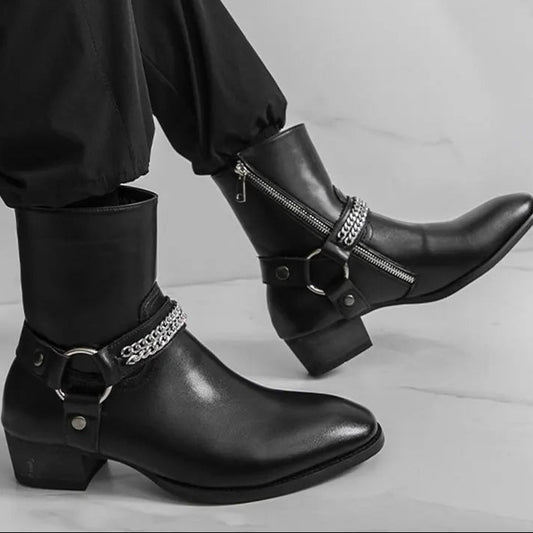 mens harness boots, men's harness boots, chain harness boots, black harness boots, harness ankle boots, mens ankle boots, men's ankle boots, black ankle boots men, mens black boots, men's black boots, O ring boots, O-ring harness boots, chain boots men, side zip boots, zip ankle boots, gothic mens boots, gothic boots men, western ankle boots, western inspired boots, biker ankle boots, moto boots men, alternative mens shoes, dark romantic fashion, vintage inspired menswear, gothic menswear