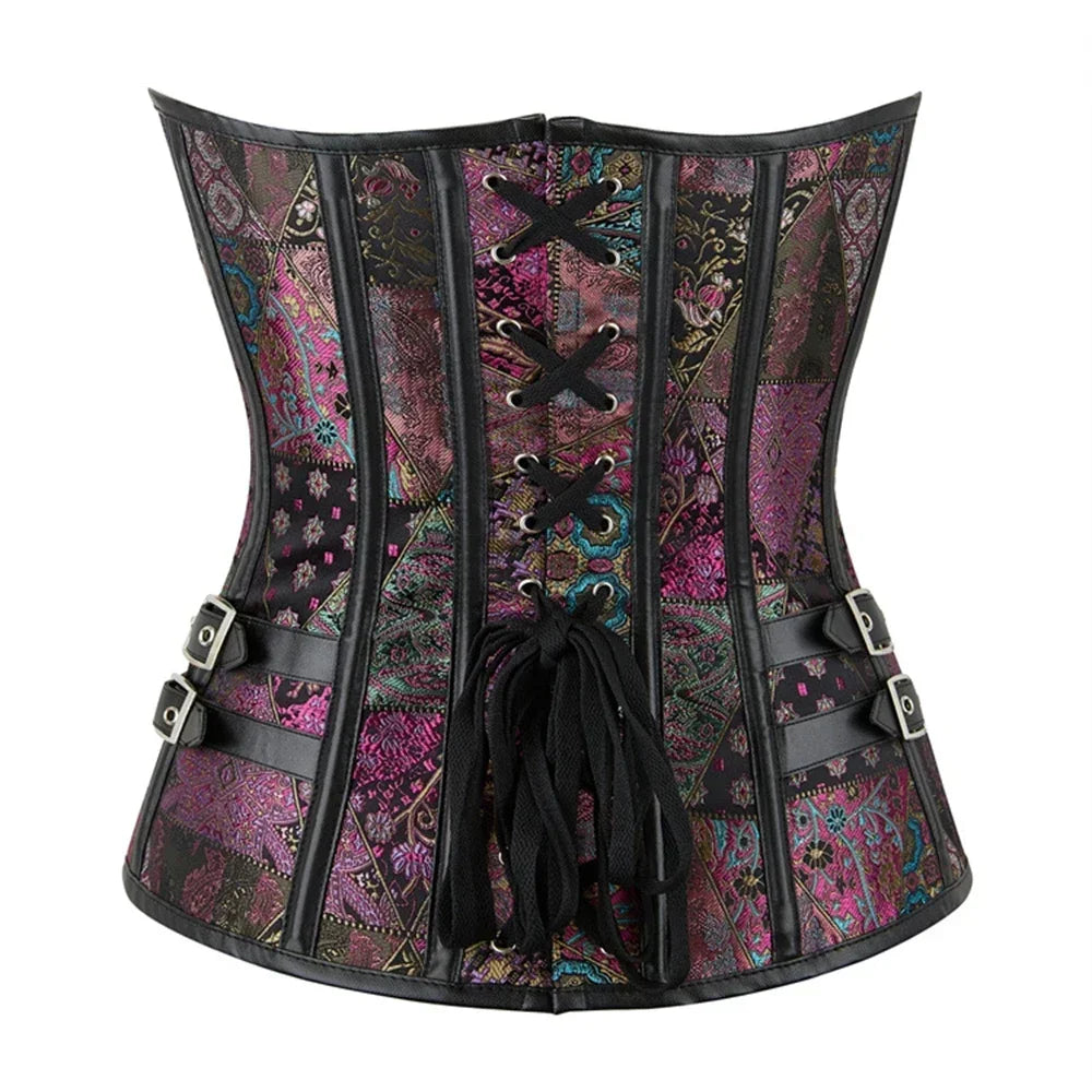 Luxury Victorian Gothic Steampunk Overbust Jacquard Bustier Lace-Up Corset