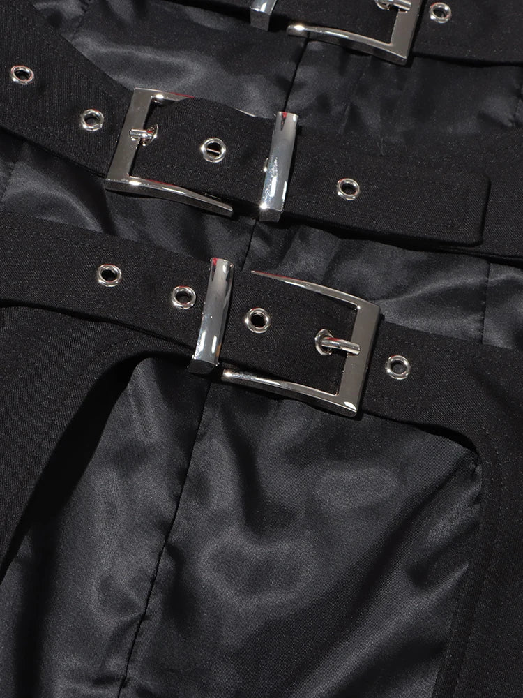 Women's Vintage Gothic Punk Black Asymmetrical Belted Long Trench Coat
