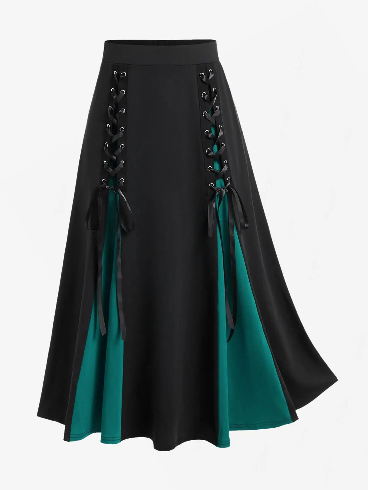 Victorian Gothic Women's Lace-Up A-Line Skirt with Elegant Godet Panels