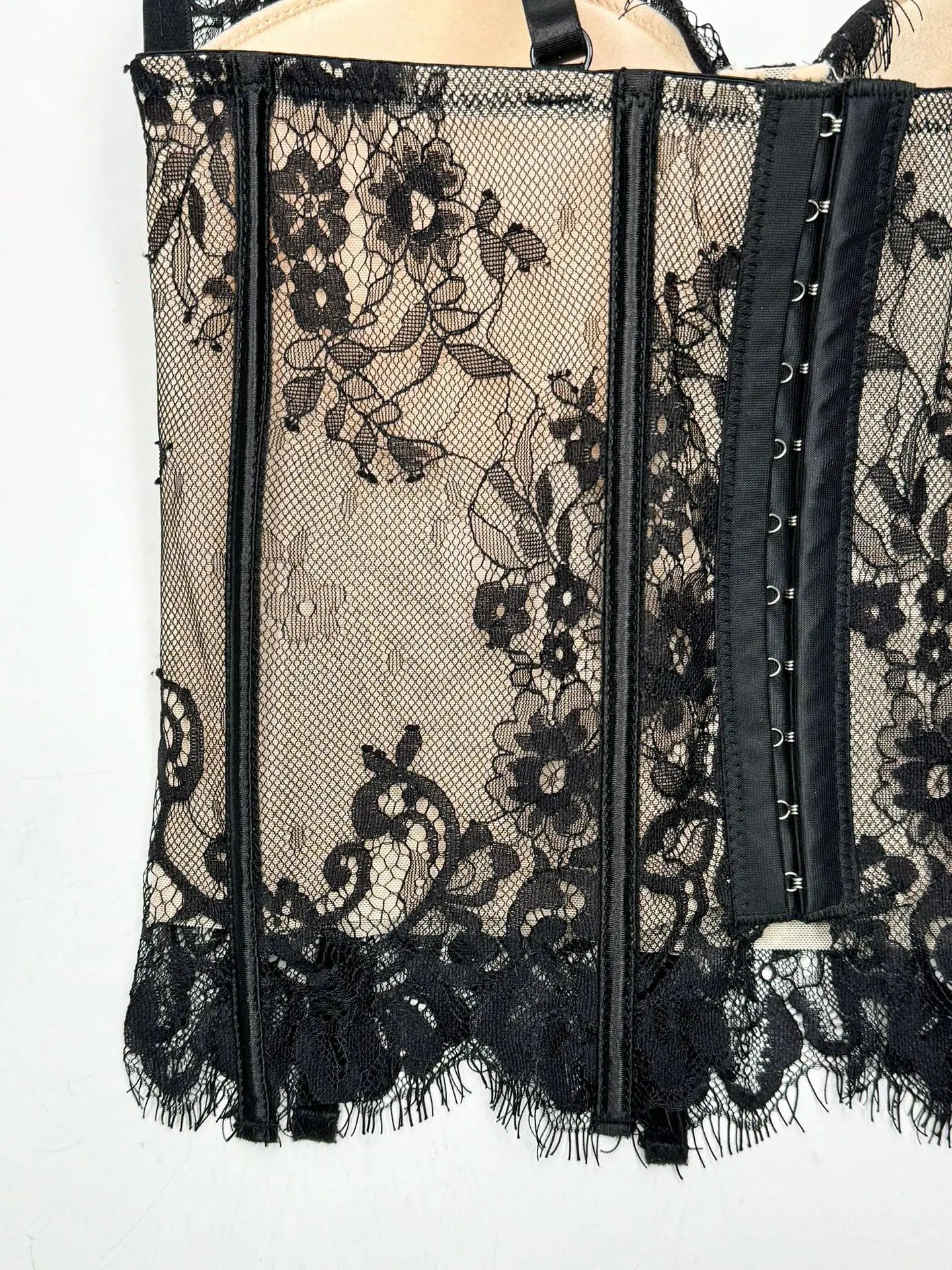 Gothic Floral Lace Women's Overbust Boned Corset Top with Sheer Mesh