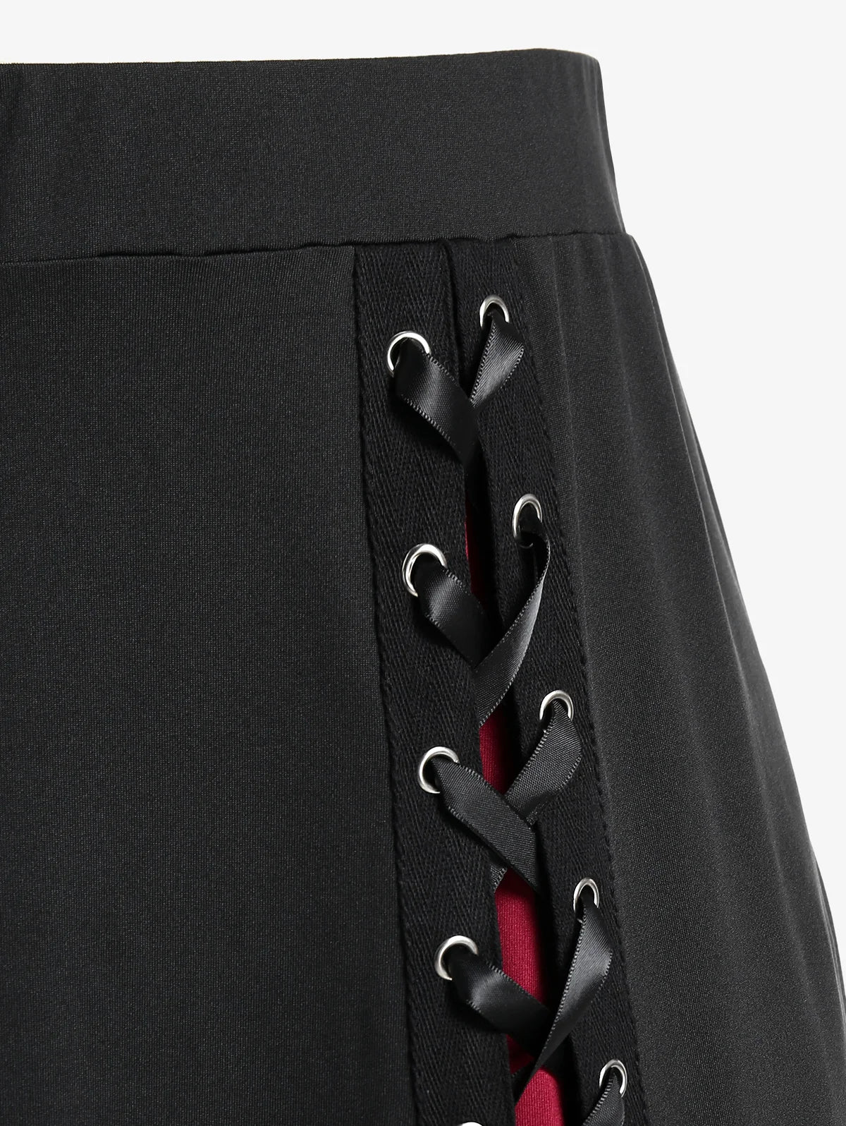 Victorian Gothic Women's Lace-Up A-Line Skirt with Elegant Godet Panels