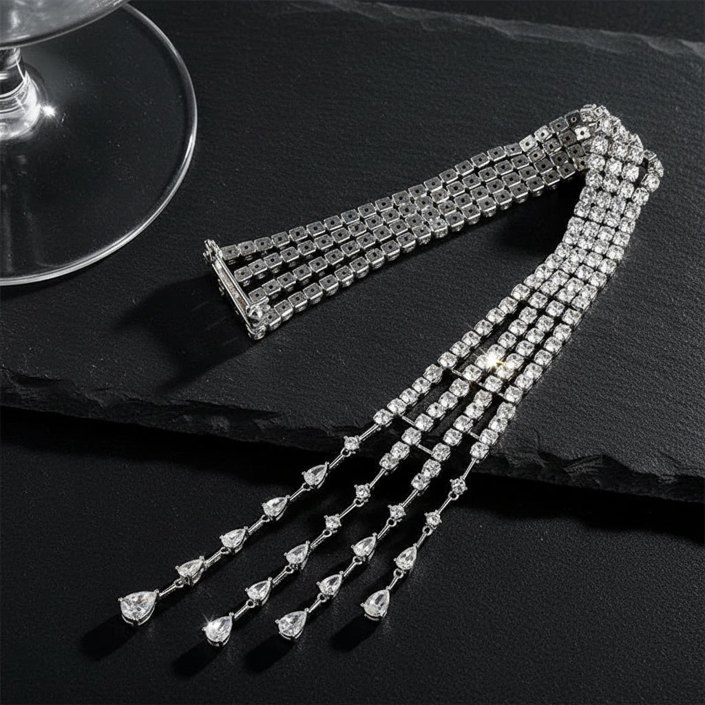 Exquisite Women's Crystal Shoulder Chain Long Tassel Brooch