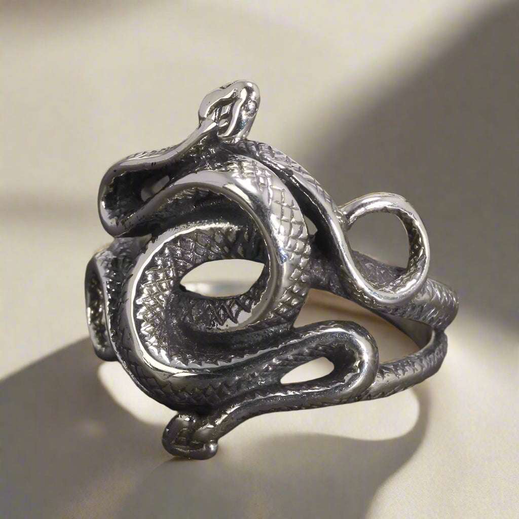 S925 Sterling Silver Harry Potter Slytherin Snake Unisex Punk Ring - Harry Potter -