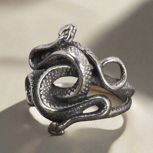 S925 Sterling Silver Harry Potter Slytherin Snake Unisex Punk Ring - Harry Potter -