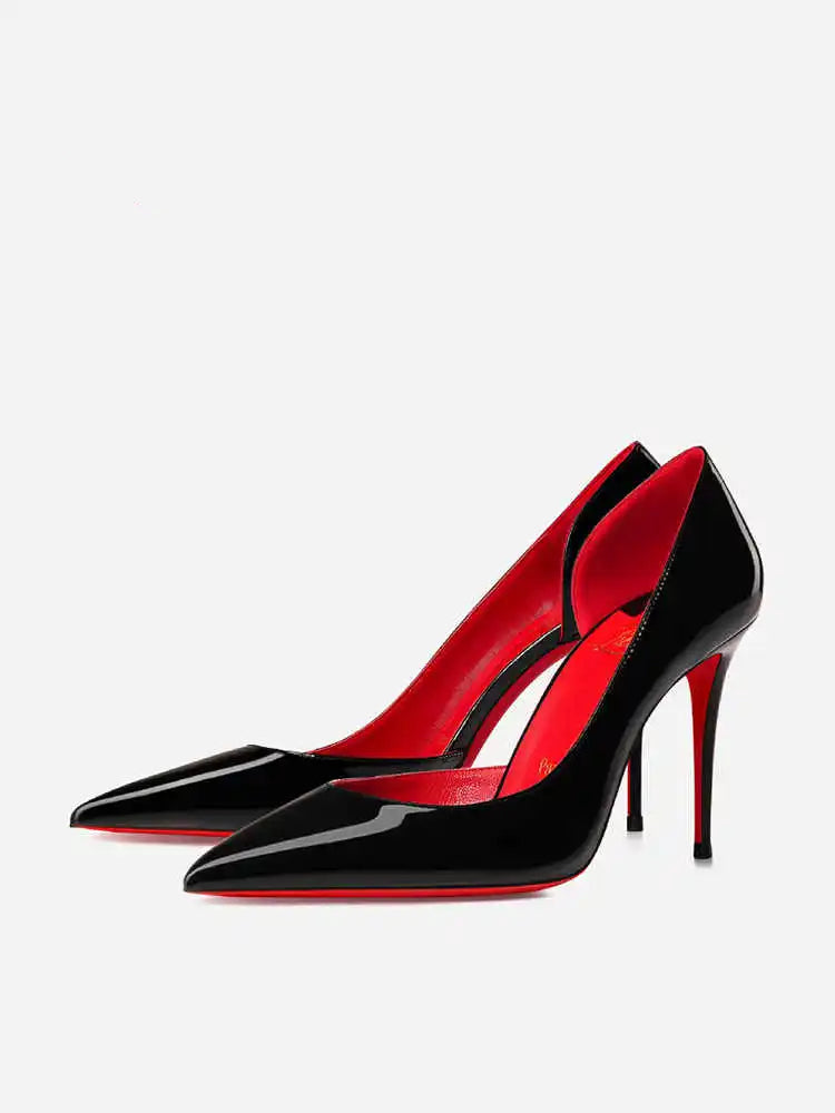 Woman's Red Sole Bottom Glossy Patent Leather Pointed Toe High Heels - Lovez Aqua© - Black Red Inner 8cm / US / 39