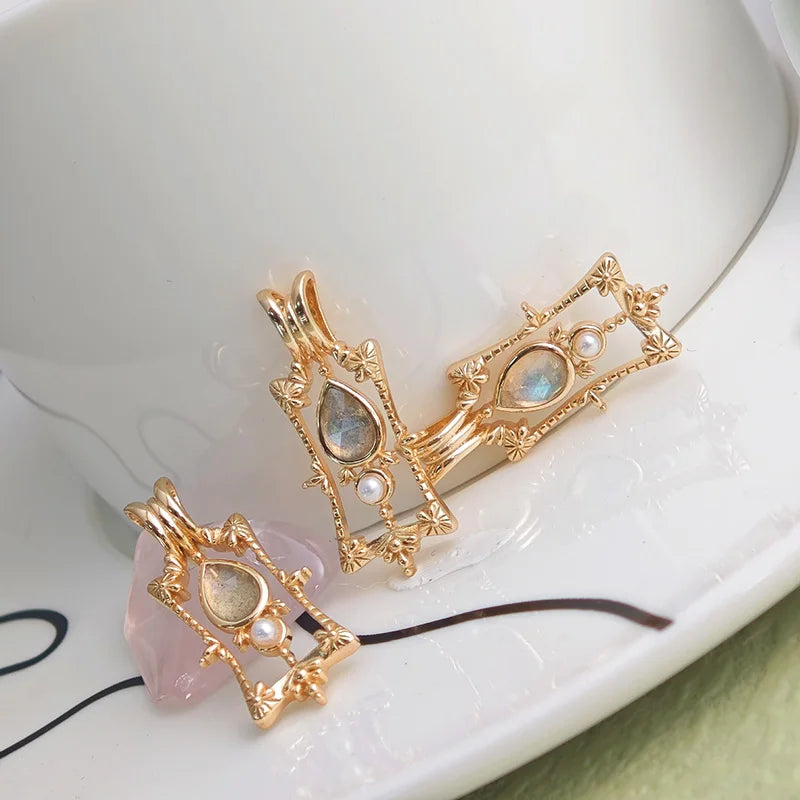 Vintage Baroque S925 Sterling Silver, Natural Labradorite & Pearl Women's Pendant Necklace