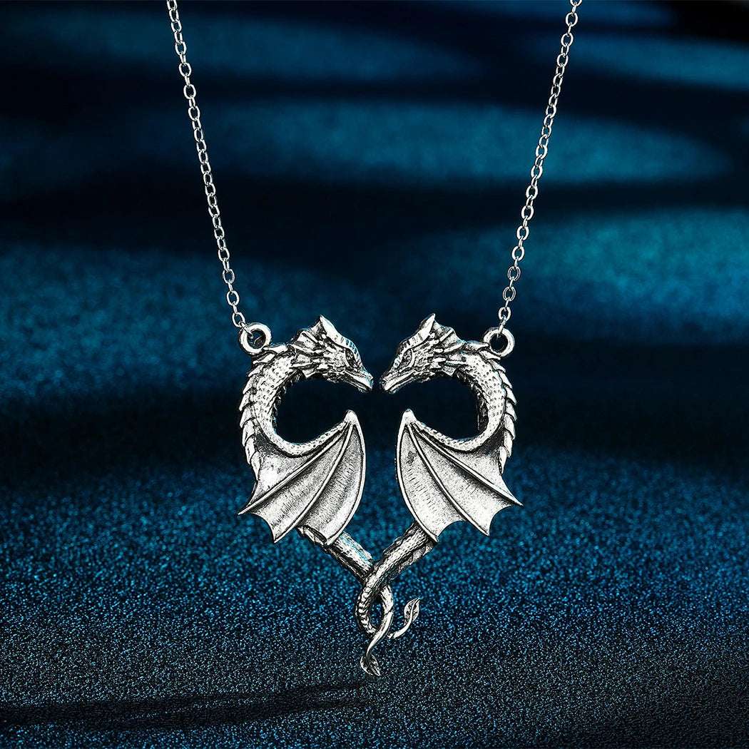 Fourth Wing Stainless Steel Entwined Dragon Couple Heart Shaped Necklace - Fourth Wing -